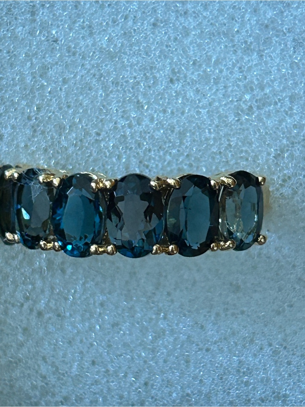 Genuine London Blue Topaz half eternity band band 14 ktgold over sterling silver